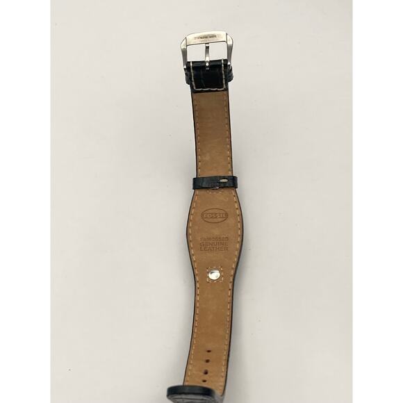 Fossil F2 Womens Watch 23mm - New Battery - Black Leather Bund Cuff Band Date - Picture 7 of 9